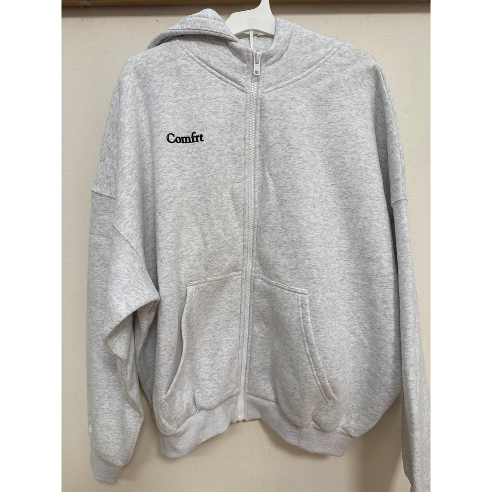 Comfrt Signature Zip Hoodie Light Grey Heather Embroidered Logo Size M